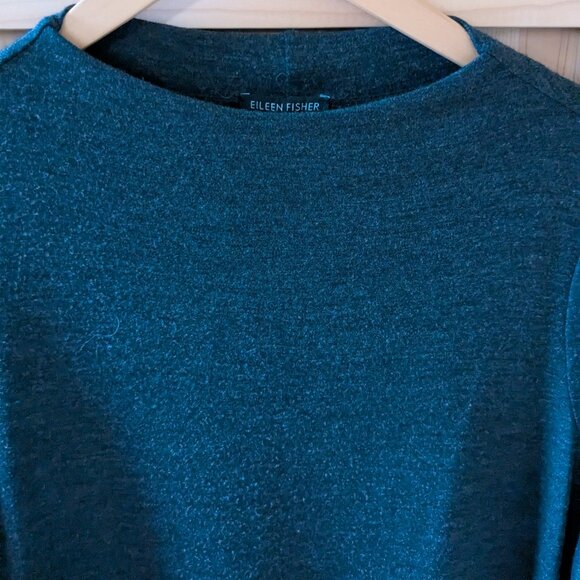 Eileen Fisher 100% Wool Knee Length Dress Med Charcoal Gray Mock Neck 1/2 Sleeve - Picture 4 of 9